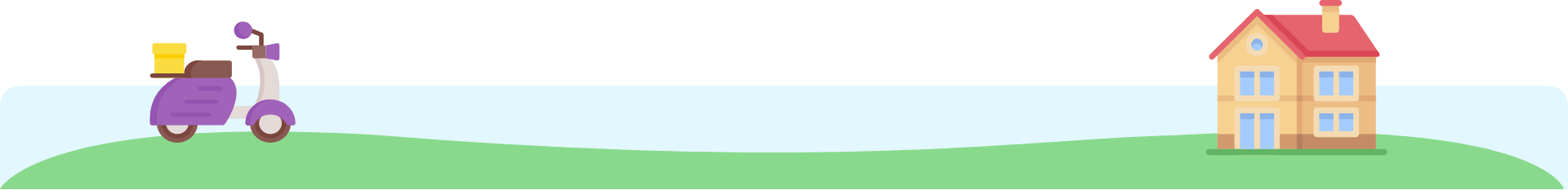 Imagem de um cenário com uma moto e uma casa